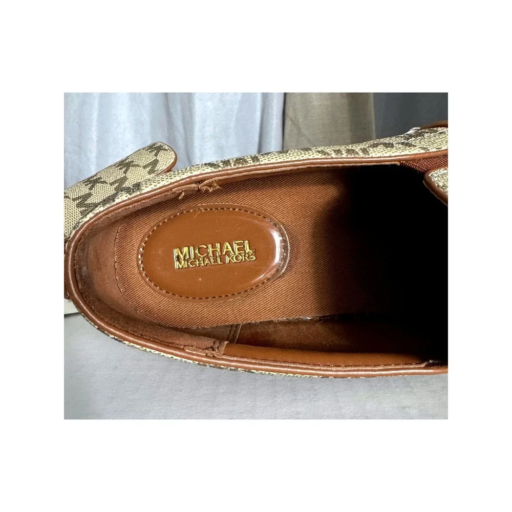 Michael Kors Womens MK Signature Logo Slip On Sneakers Tan Brown Sz 9